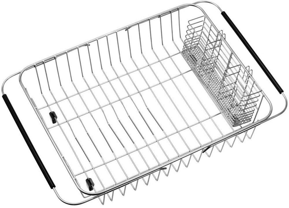 Dish Drying Rack with Stainless Steel Utensil Holder Large Dish Rack Drainer Drain Expandable Shelf Dish Rack in Sink or Over Sink or On Counter Rustproof Stainless Steel
