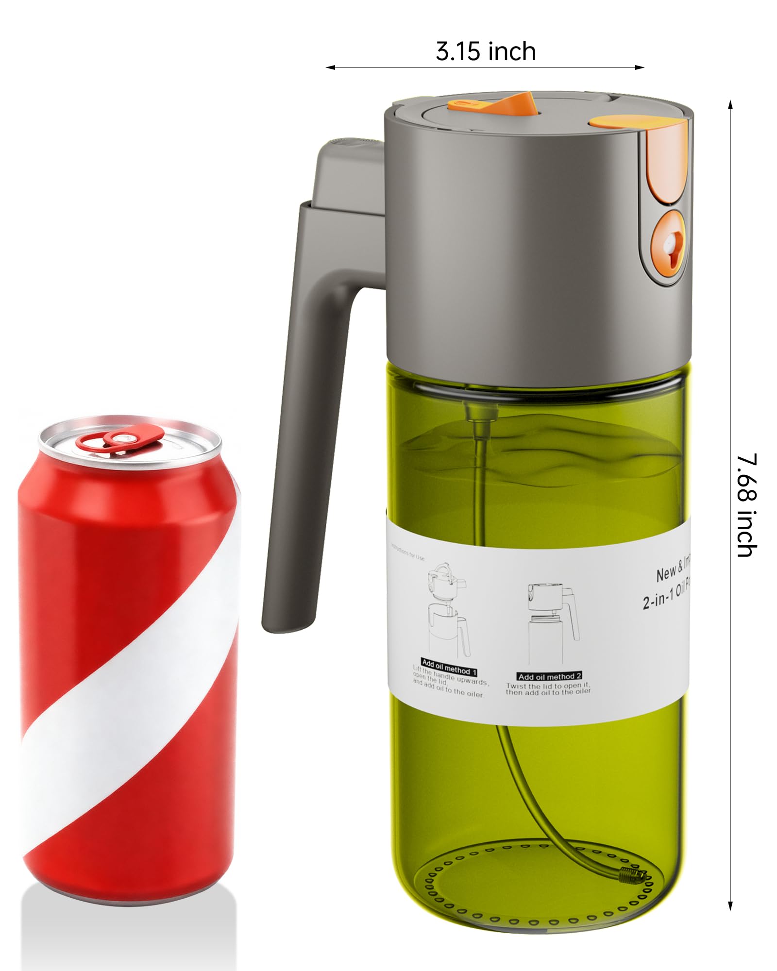 Olive Oil Sprayer & Dispenser Bottle for Cooking 17oz Dark Glass Oil Mister