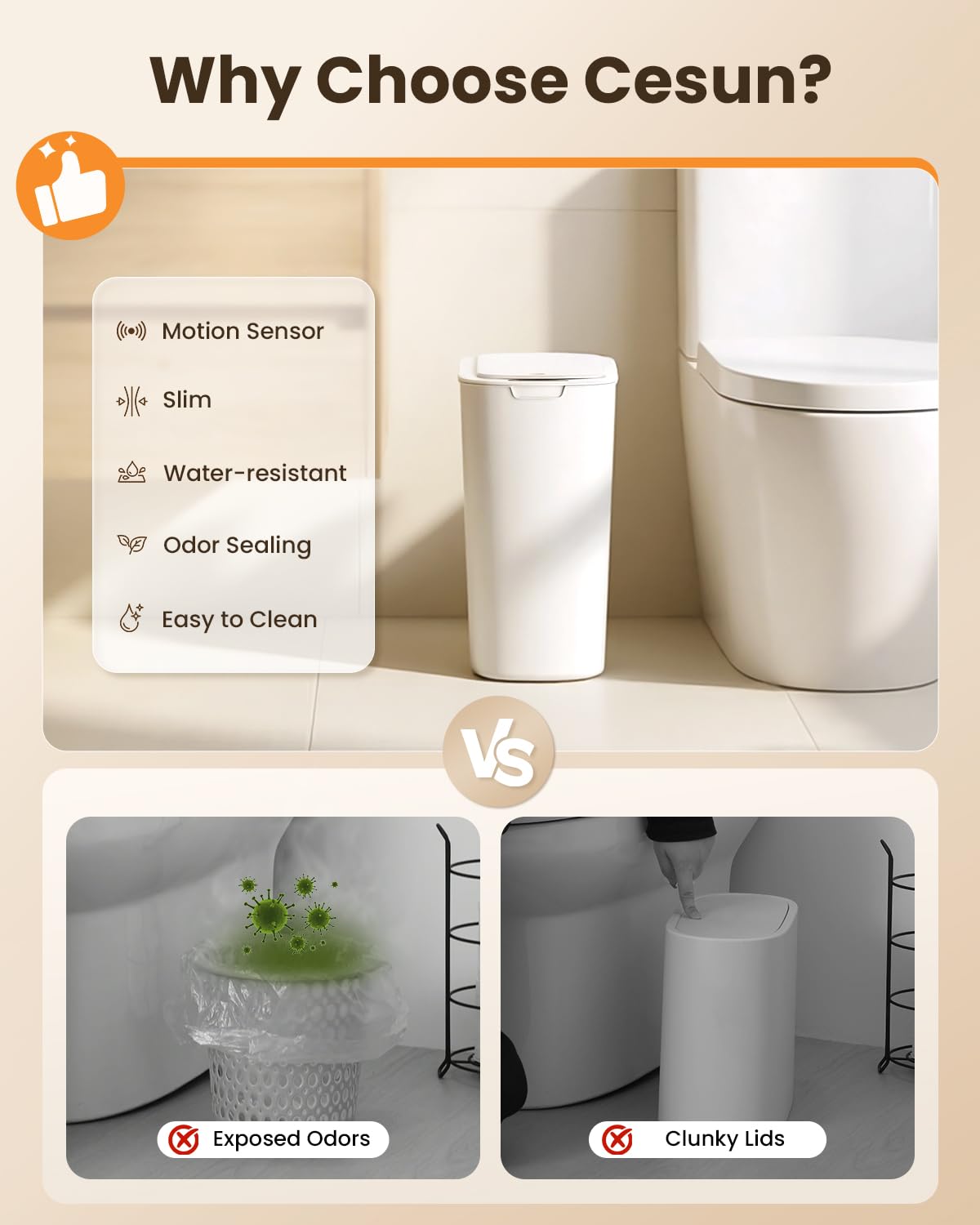 5 Gallon Automatic Bathroom Trash Can with Lid