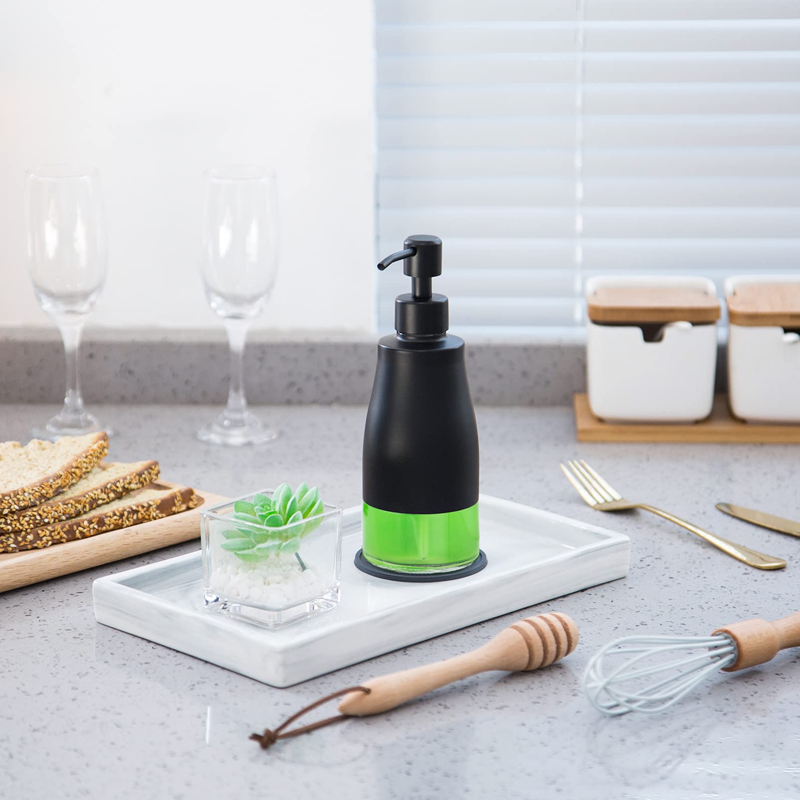 Black Soap Dispenser with Coaster and Stickers