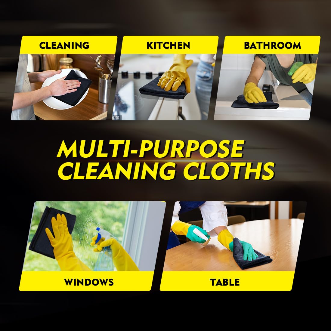 Black Microfiber Cleaning Cloth 20 Pack 11.5 x 11.5 inch Microfiber Towels for Cars Ultra Absorbent Car Washing Cloth Lint Free Streak Free Cleaning Rags for Car (20 Count)