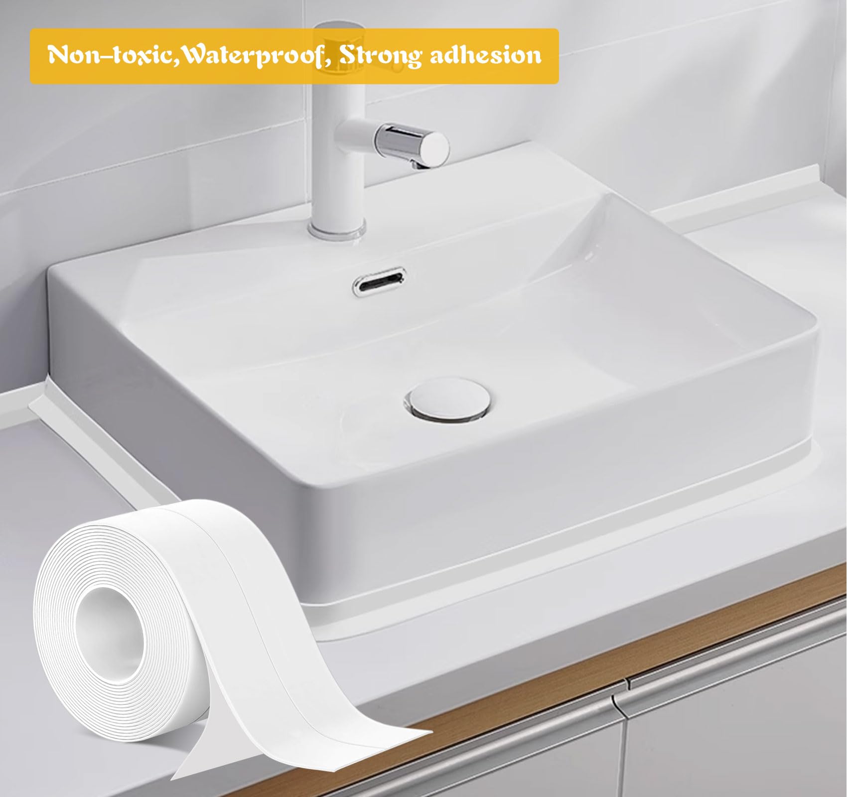 Caulk Tape Waterproof Self Adhesive Widened White Toilet Caulk Sealant Tape