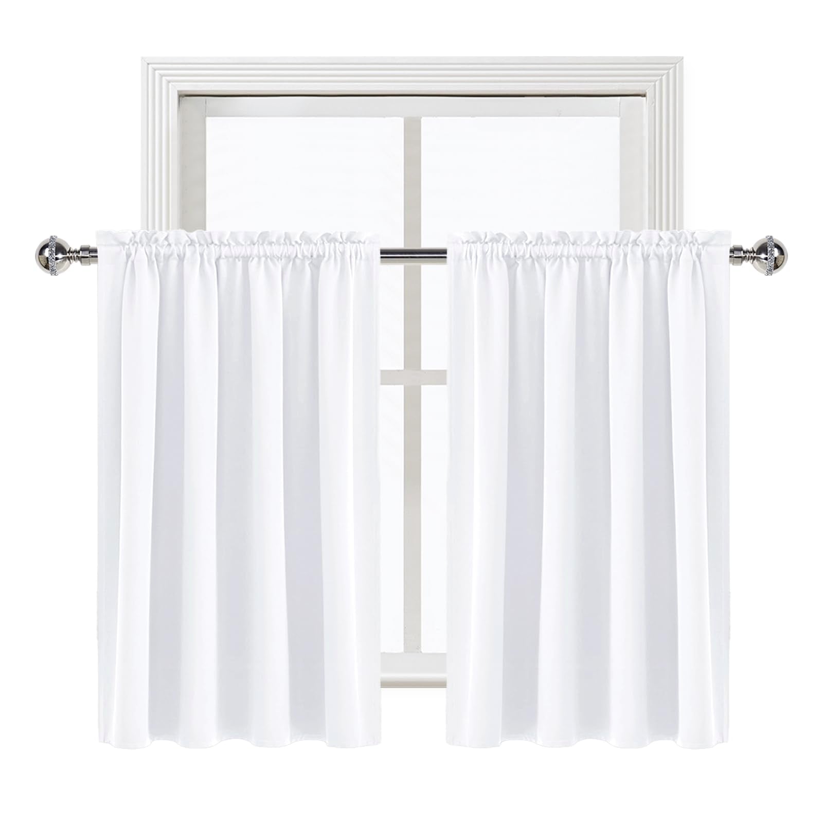 White Short Curtains 36 inches Long for Kitchen RV Bunk 2 Panels (2 Count)