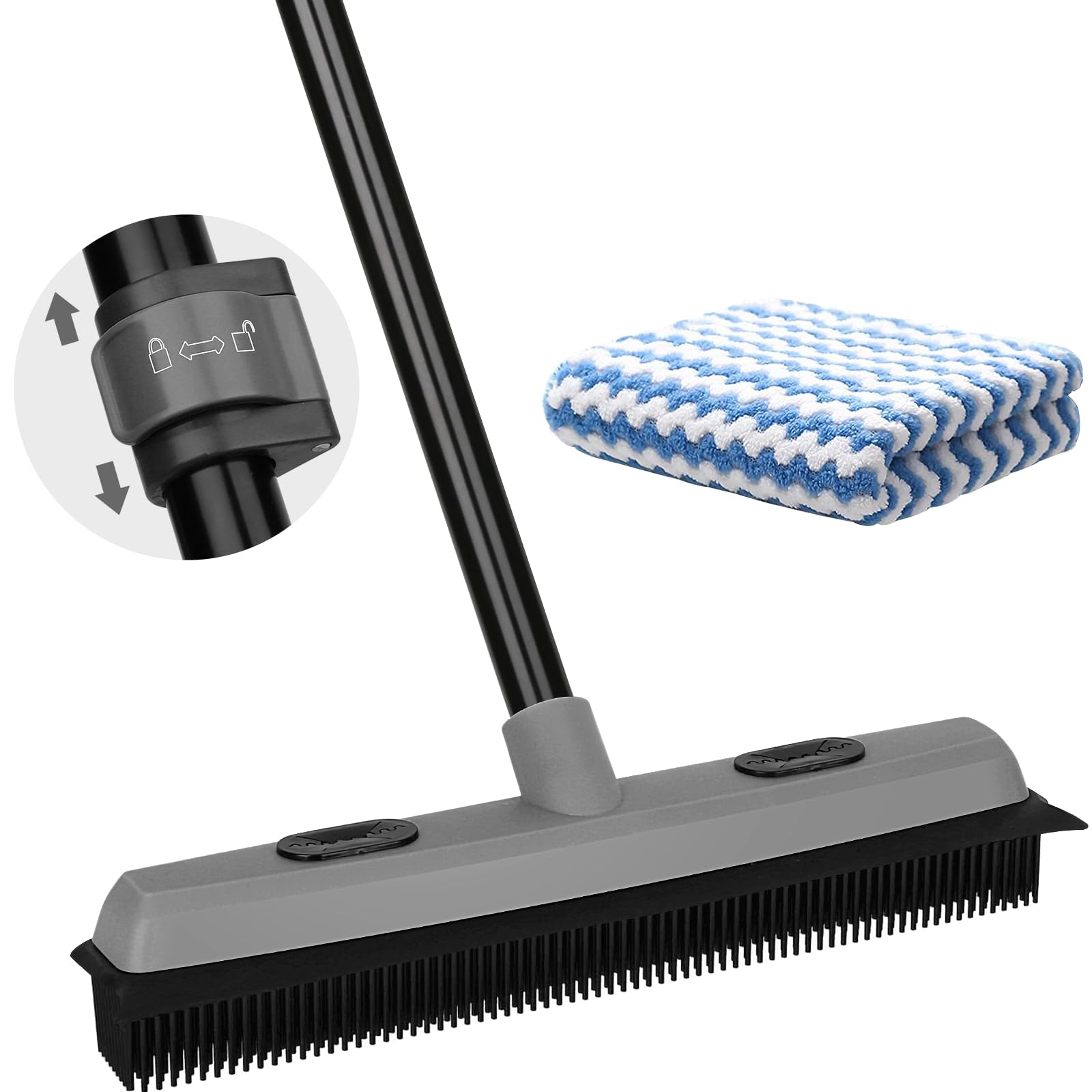 Pet Hair Removal Rubber Broom with Squeegee with 59" Long Handle