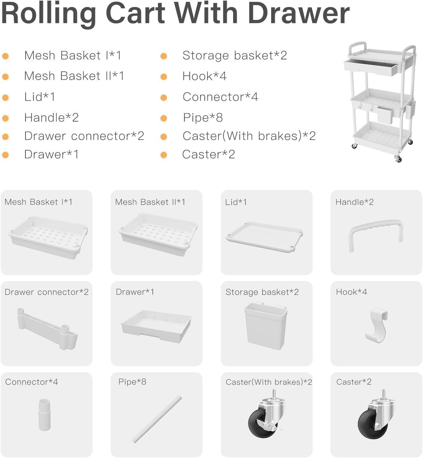 3 Tier Rolling Cart Organizer
