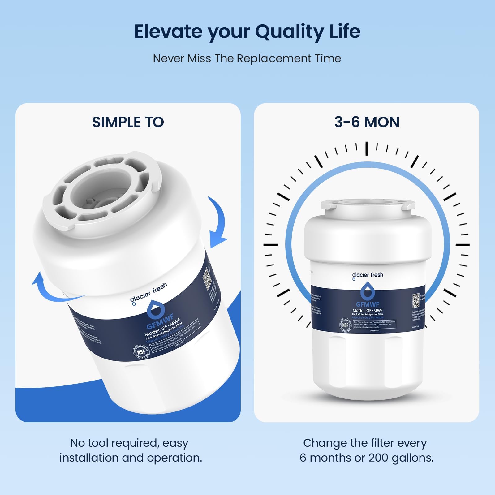 MWF Refrigerator Water Filter Compatible with GE (4 Count)