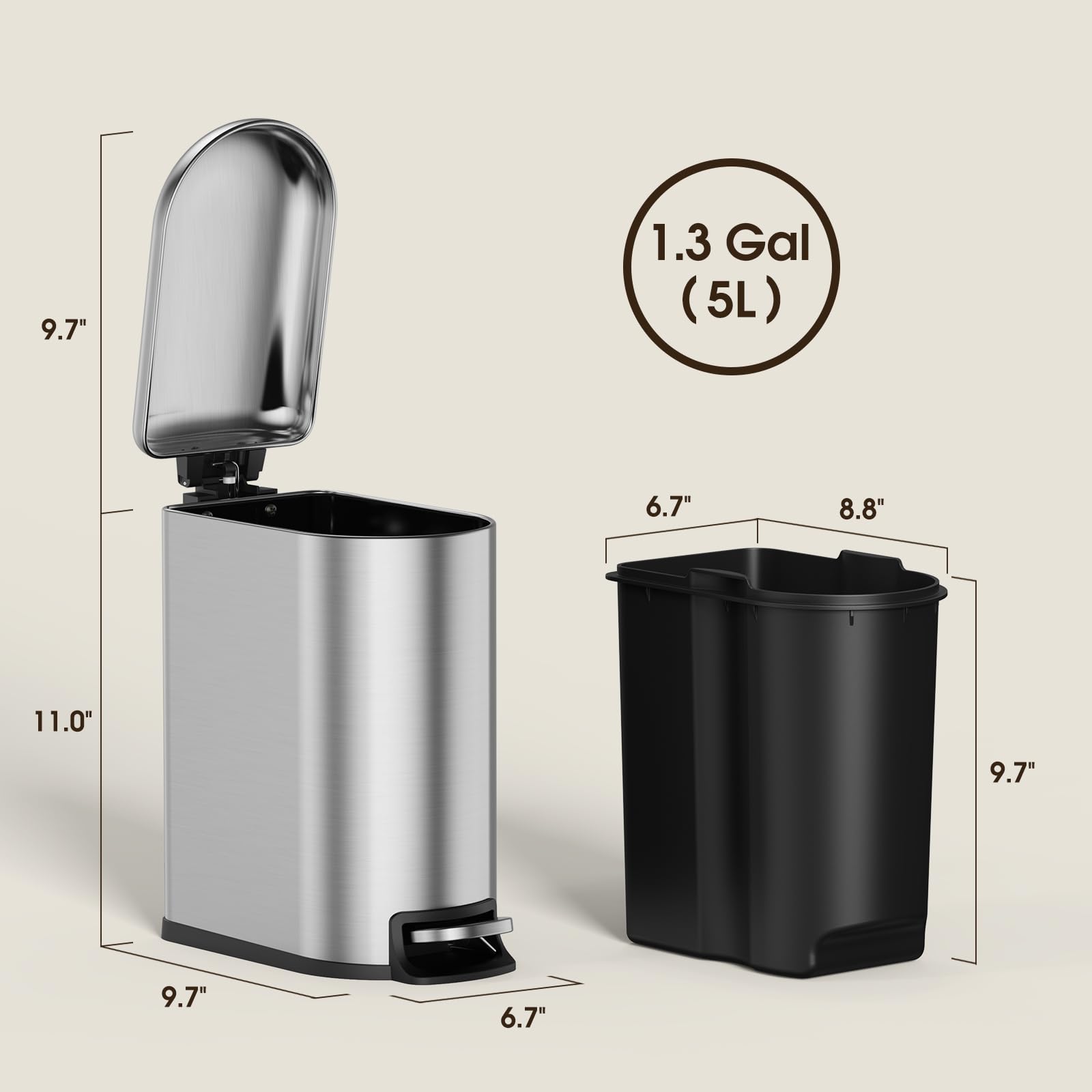 Small Bathroom Trash Can with Lid Soft Close