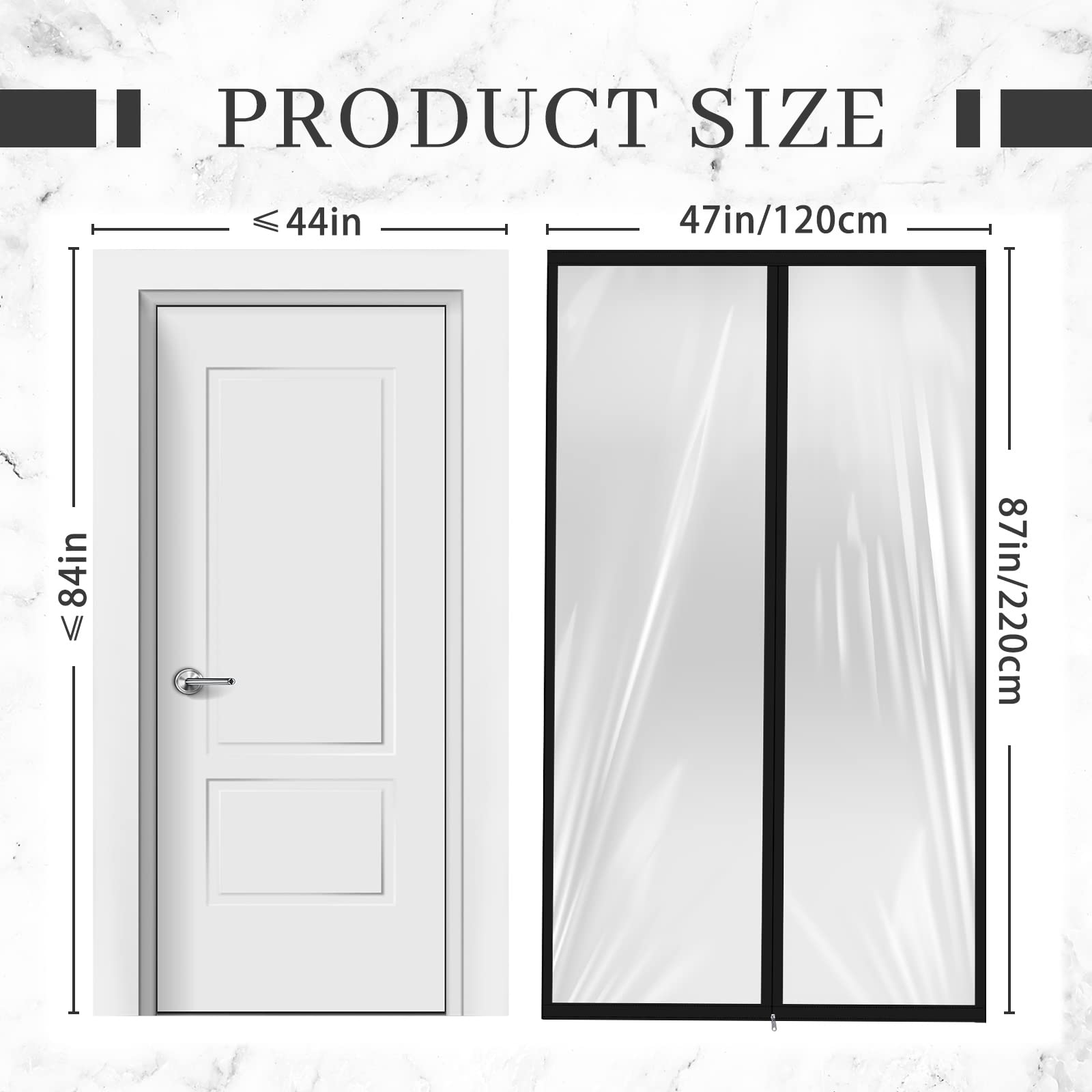 Zipper 48 x 87 Inch Dust Barrier Door Kit Construction Door Barrier 4 x 7.25 ft Reusable Plastic Curtain Cover Containment Standard Doorway Temporary Wall Screen Sheeting for Bathroom Hallway