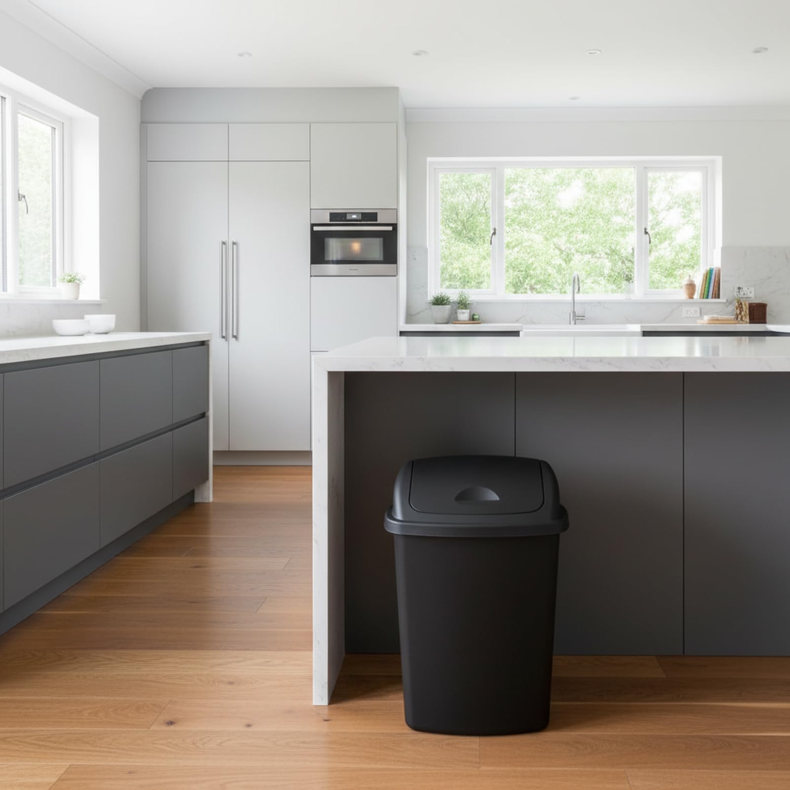 4 Pack 18 Gal Tall Plastic Kitchen Trash Cans with Swing Top (4 Count)