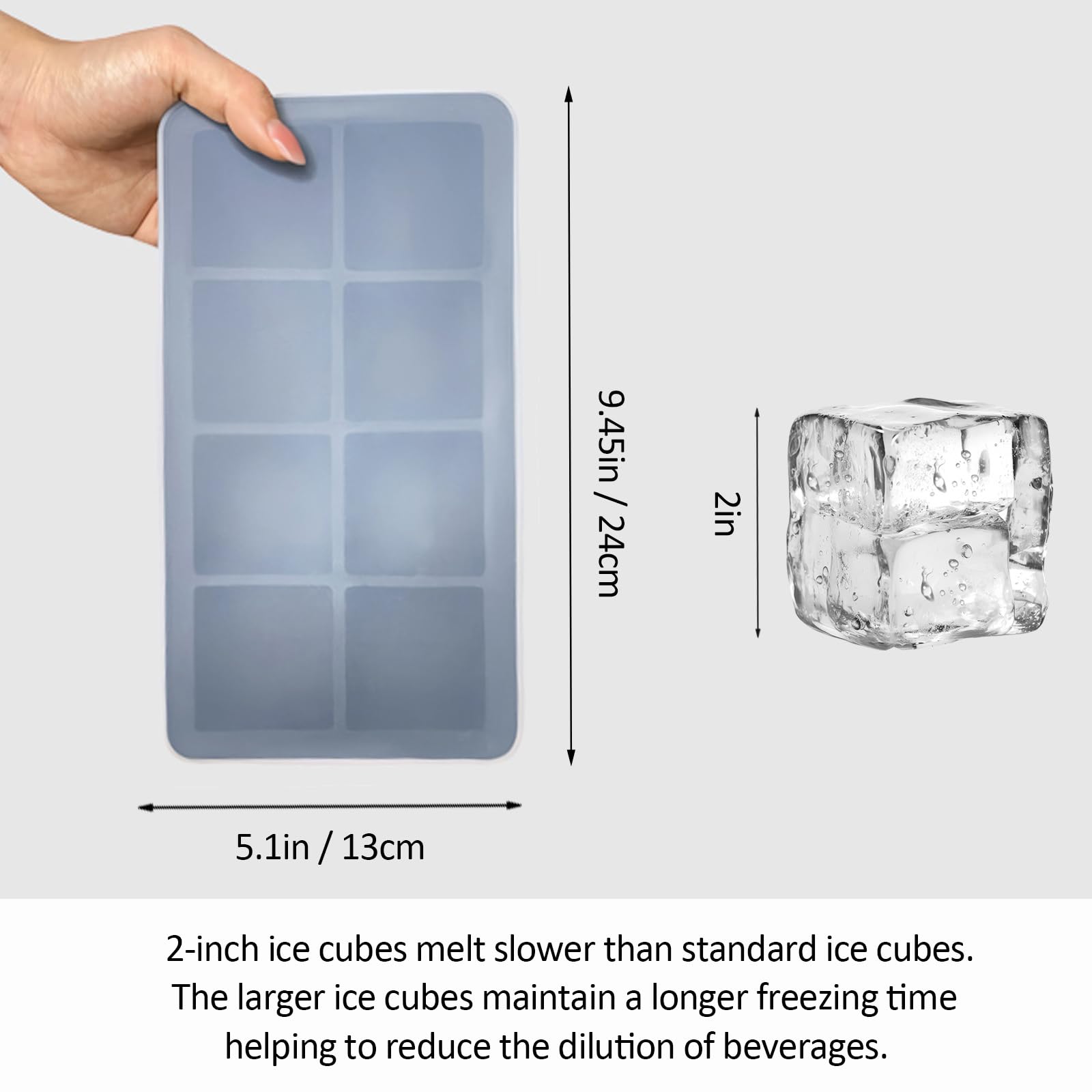 2 Pack Silicone 2 Inch Large Ice Cube Molds for Cocktails Wine Fruit and Bourbon Whiskey Easy Release Ice Cube Tray with Lid Ideal for Cold Drinks and Entertaining Gatherings (15.34 Ounce)