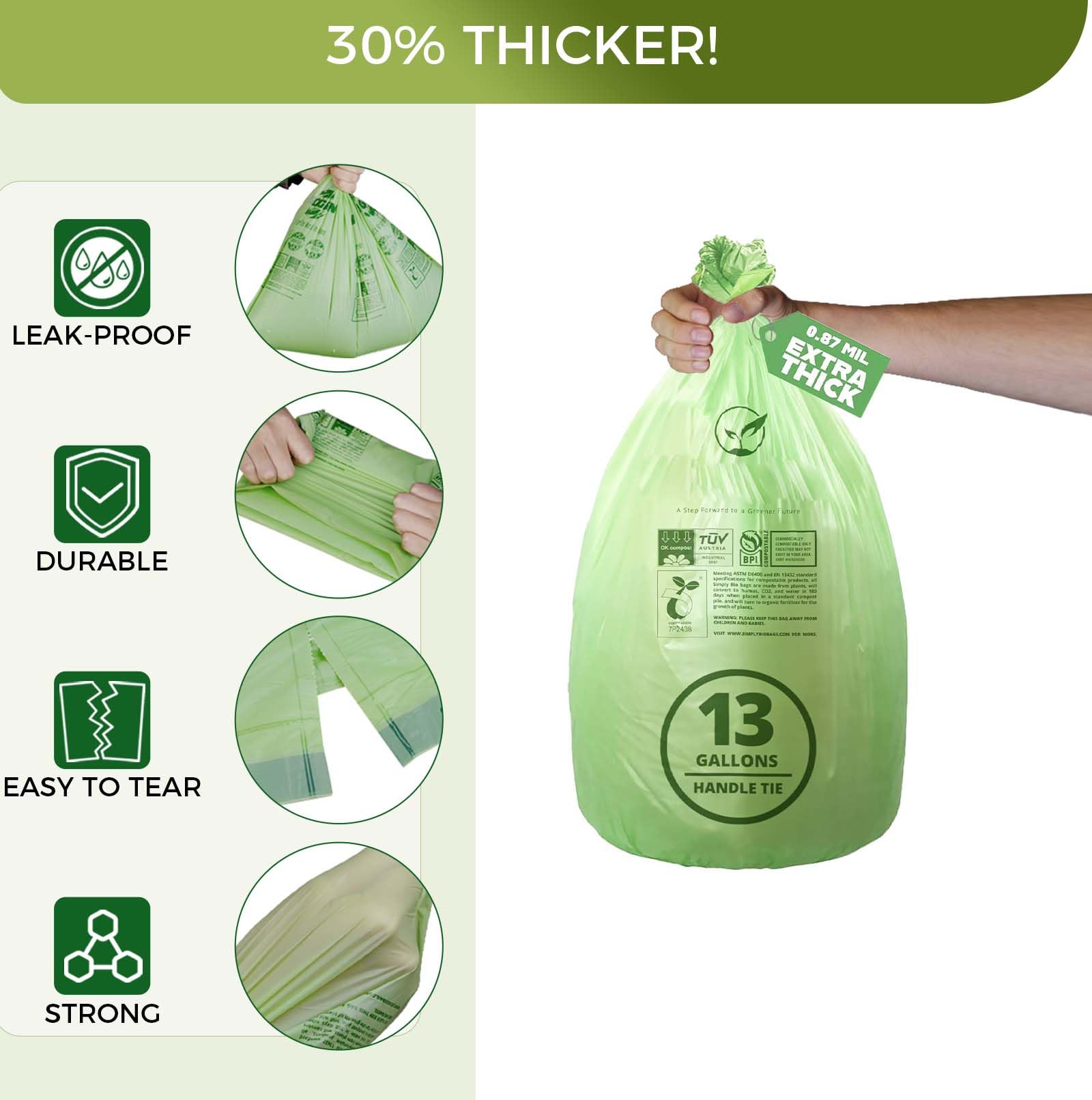 13 Gallon Compostable Trash Bags with Flat (50 Count)