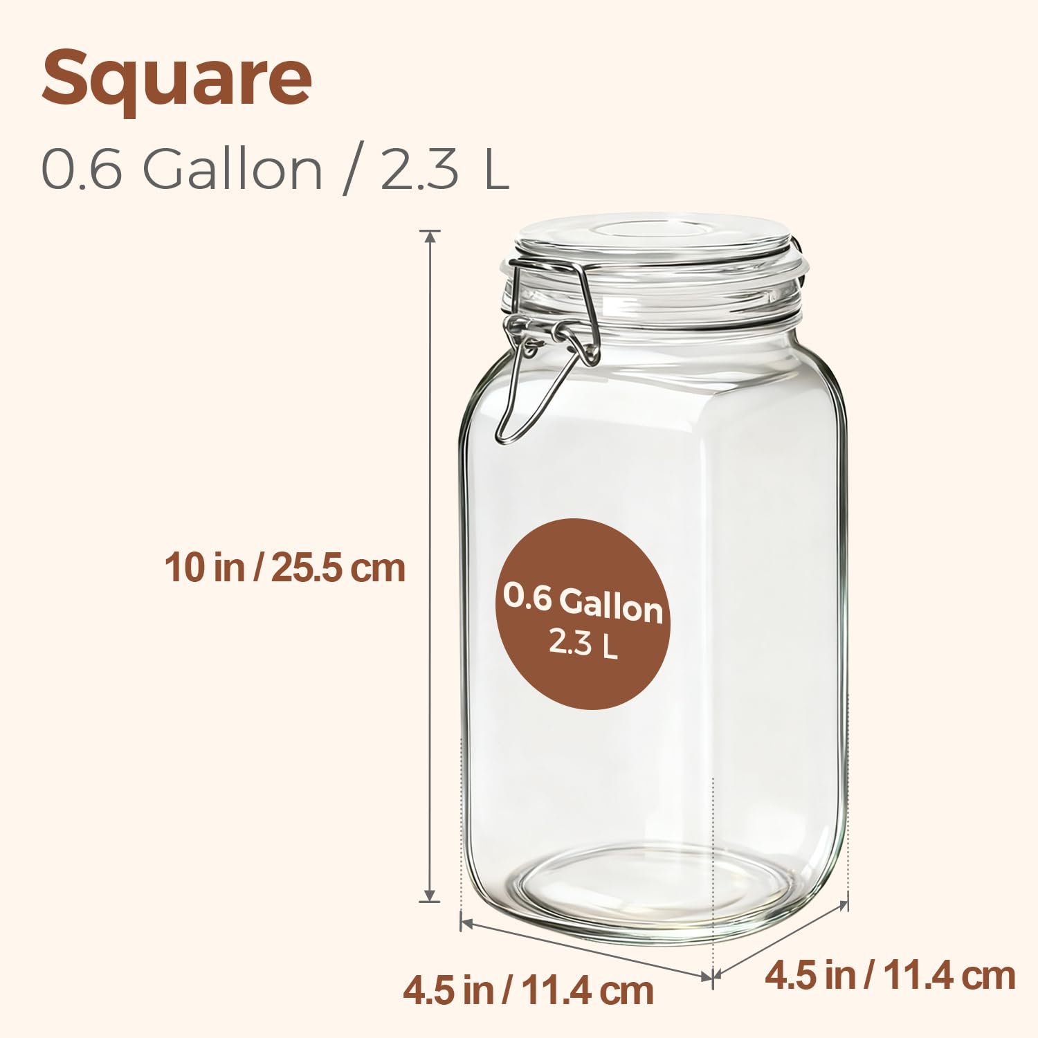 Large Square Glass Jars with Airtight Lids 78 oz 3 Pack Wide Mouth (3 Count)