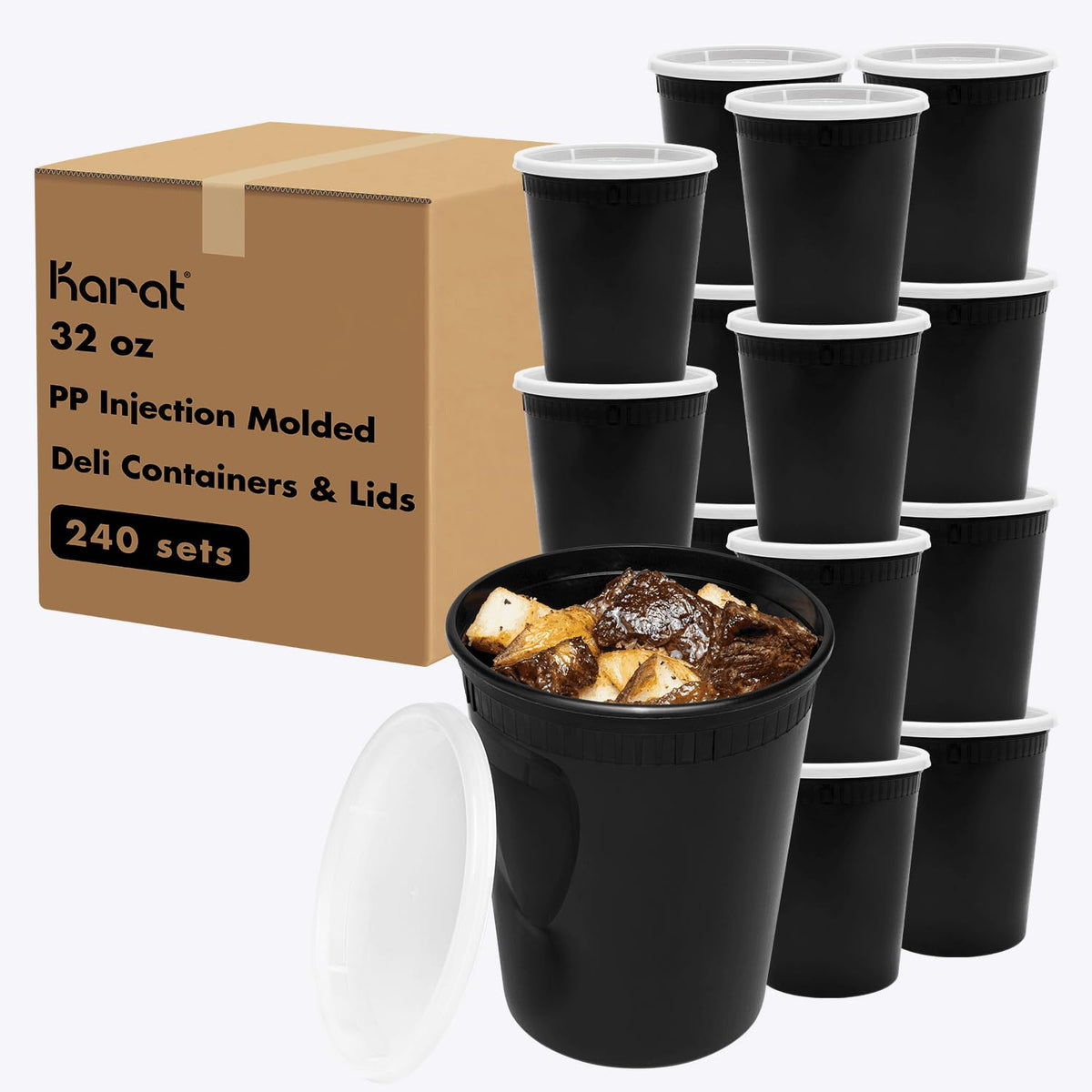 32oz 240 ct Black PP Injection Molded Round Deli Containers with Lids (240 Count)