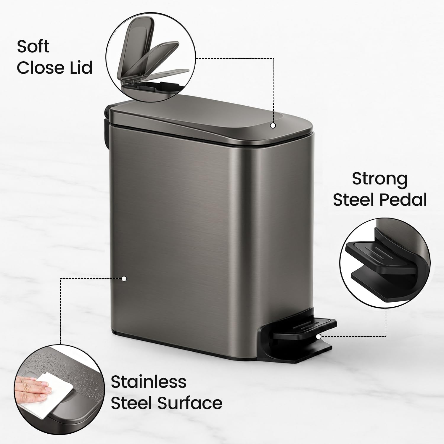 Small Bathroom Trash Can with Lid