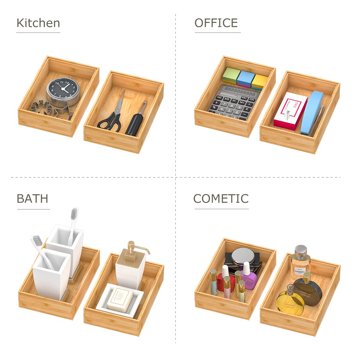 Bamboo Kitchen Drawer Organizer 9"x 6" (2 Count)