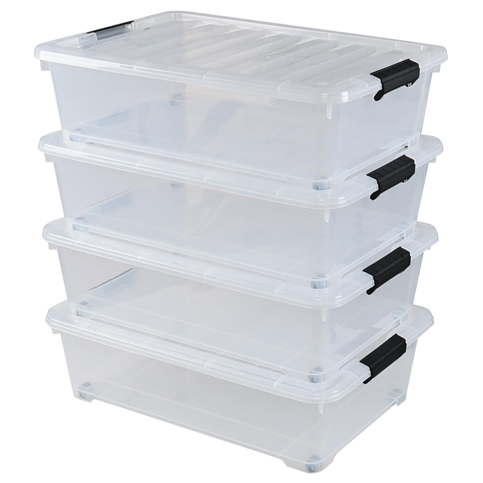 4 Pack 25 Quart Clear Under Bed Plastic Storage Bins with Wheels (4 Count)