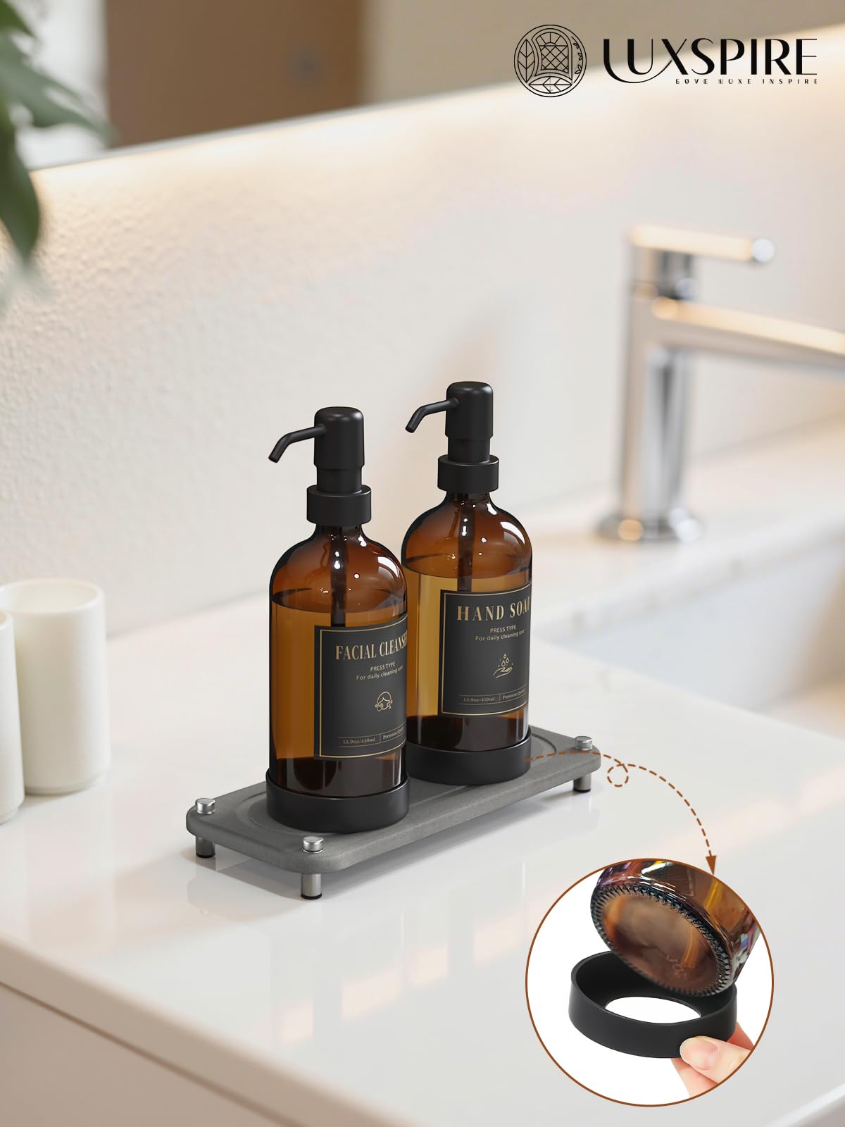 17 oz Glass Liquid Soap Dispenser Set (2 Count)