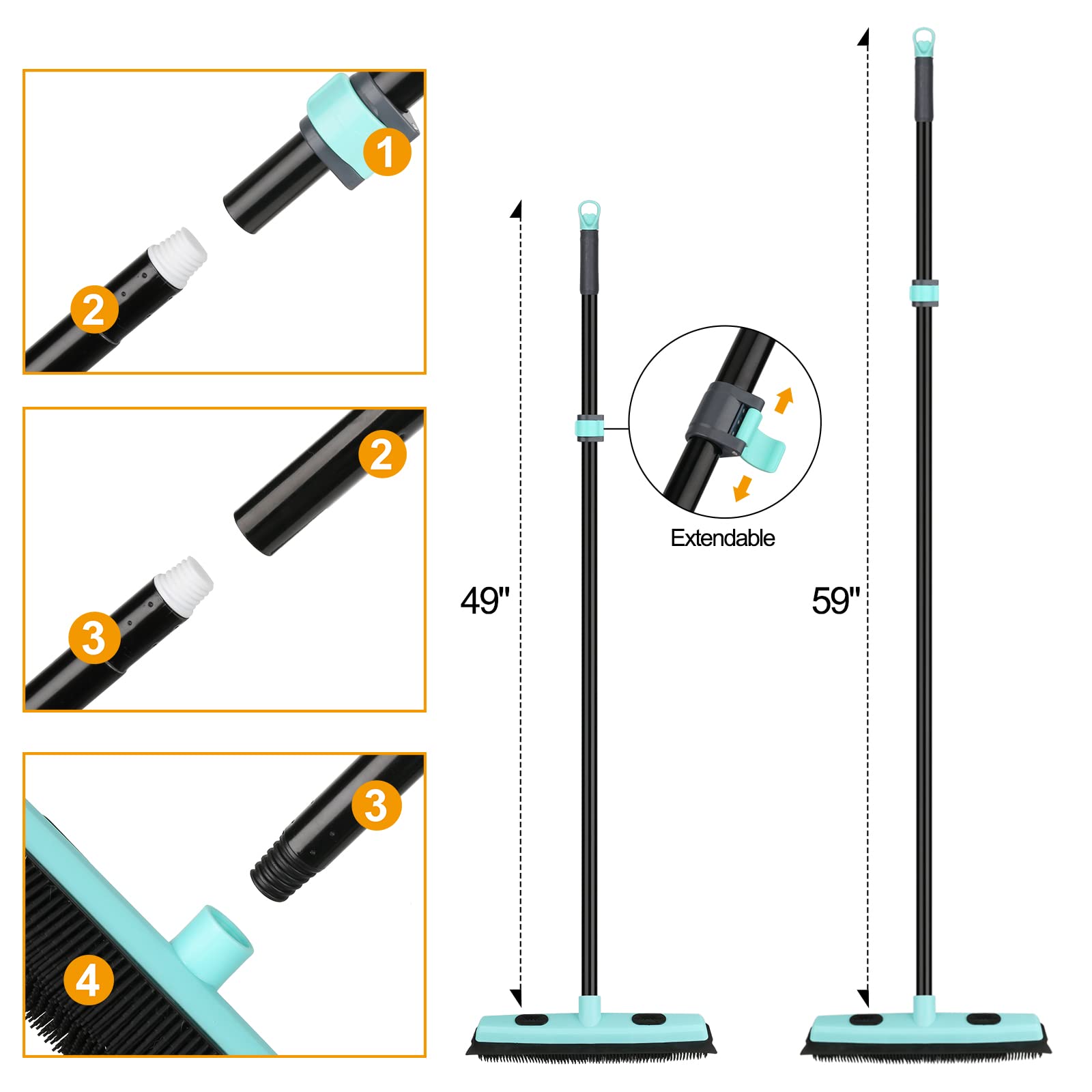 Rubber Broom Carpet Rake for Pet Hair Removal