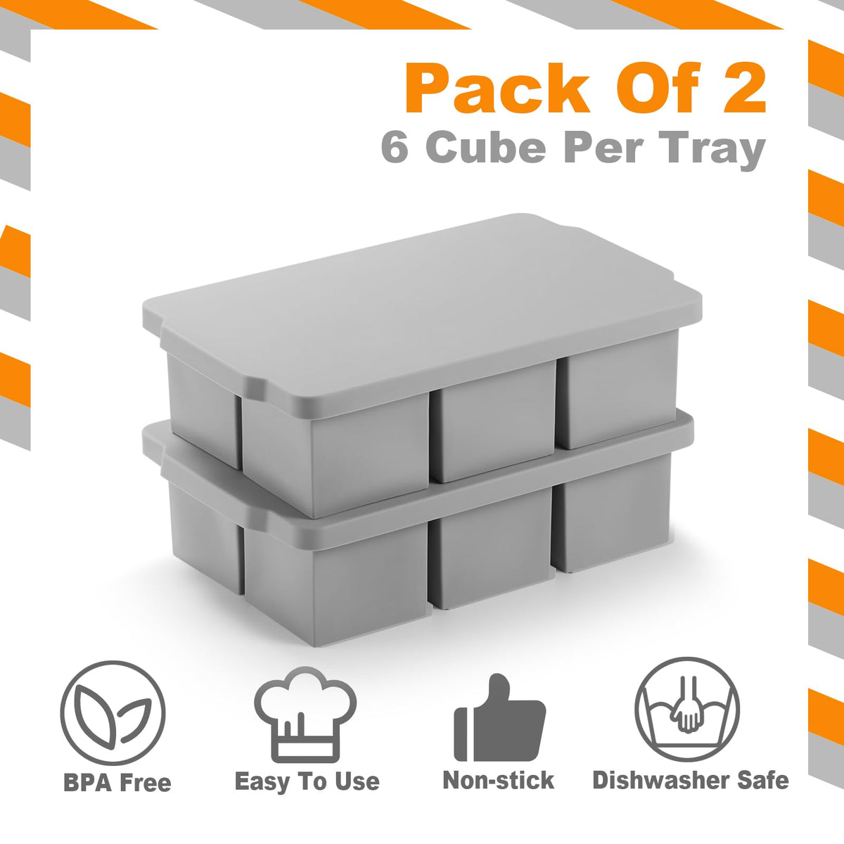 Large Ice Cube Tray with Lid Pack of 2 (2 Count)