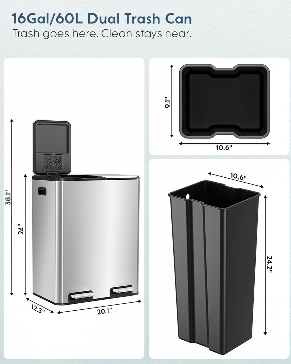16Gal Dual Trash Can w (2 Count)