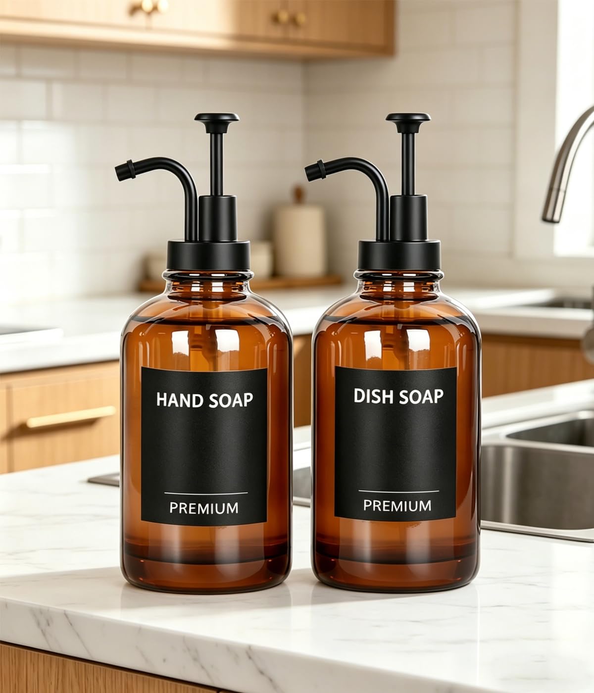 Amber 18 Oz Dish Soap Dispenser for Kitchen (2 Count)
