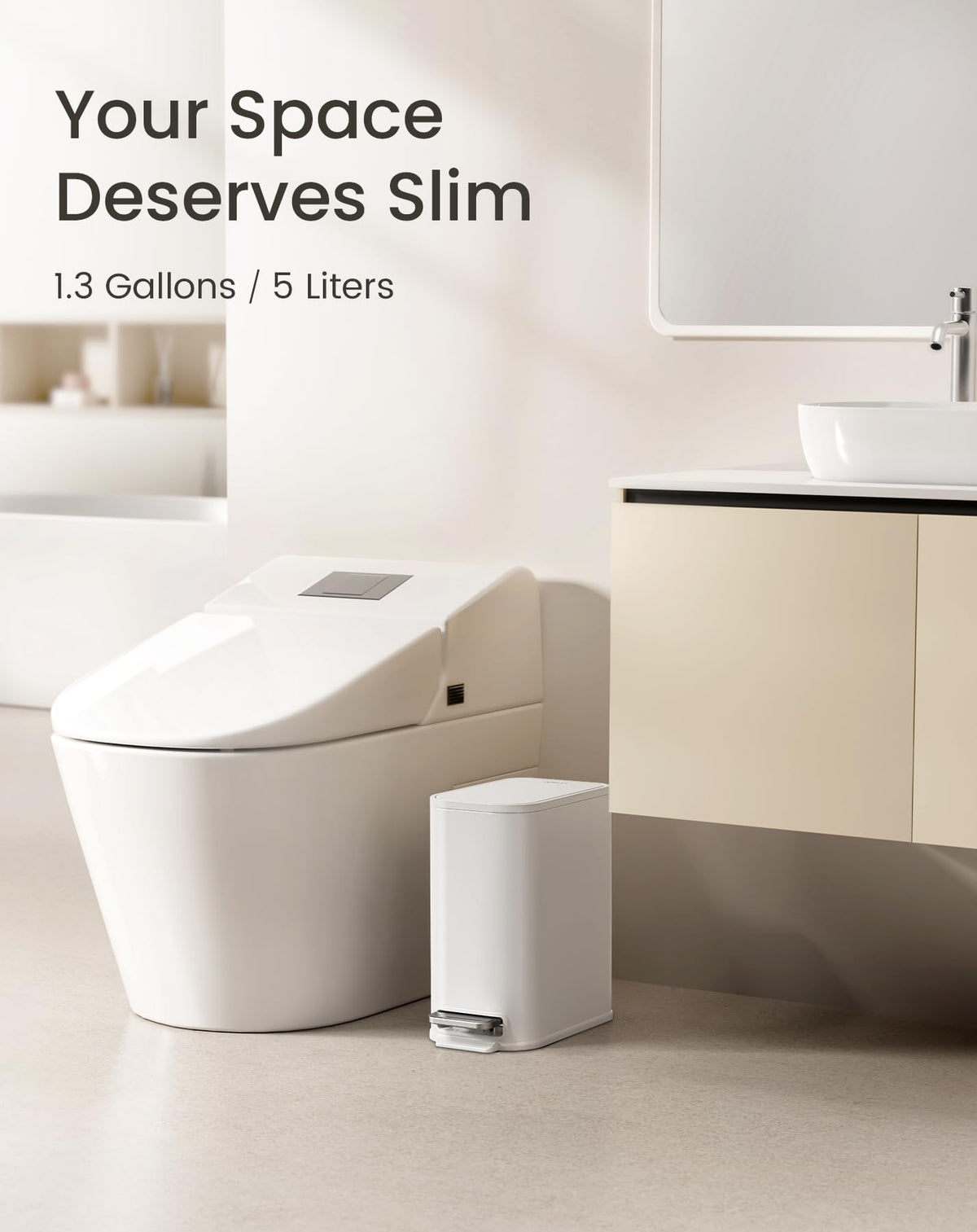 Small Bathroom Trash Can with Lid Soft Close & Pedal