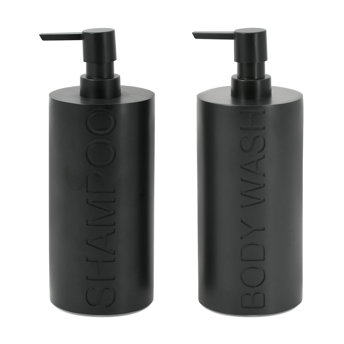 2 Pack Matte Black Resin Refillable Shampoo & Body Wash Bottles