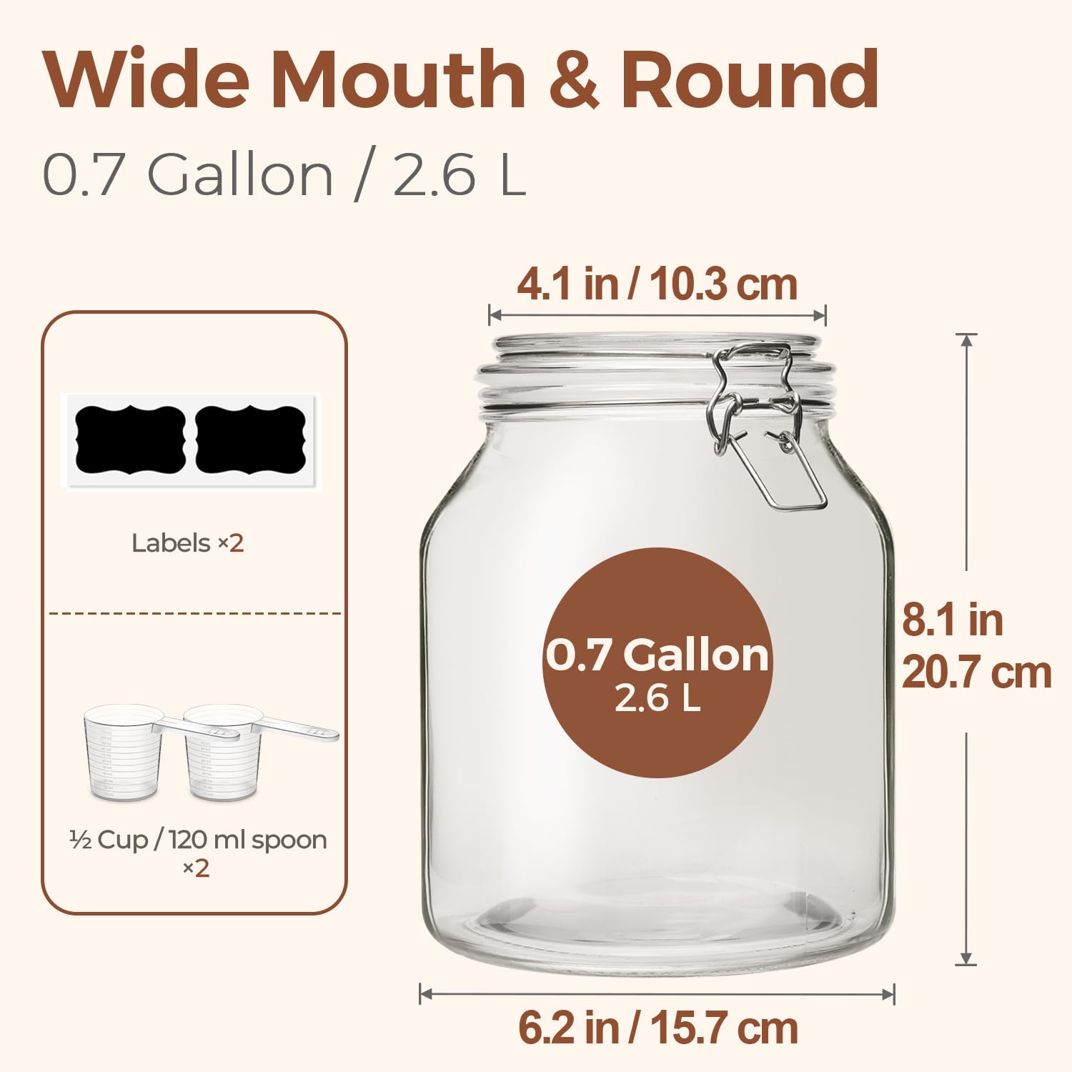 Glass Pantry Jars with Airtight Lids 0.7 Gallon 2 Pack Wide Mouth (2 Count)