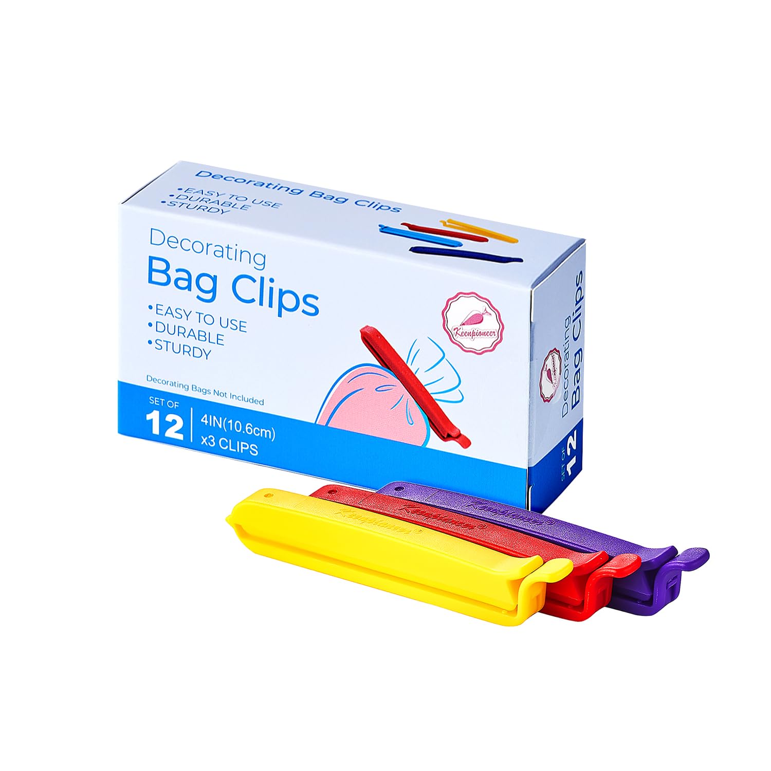 Sealing Clips 4inch Multicolor for Piping Bags 12 Pack (12 Count)