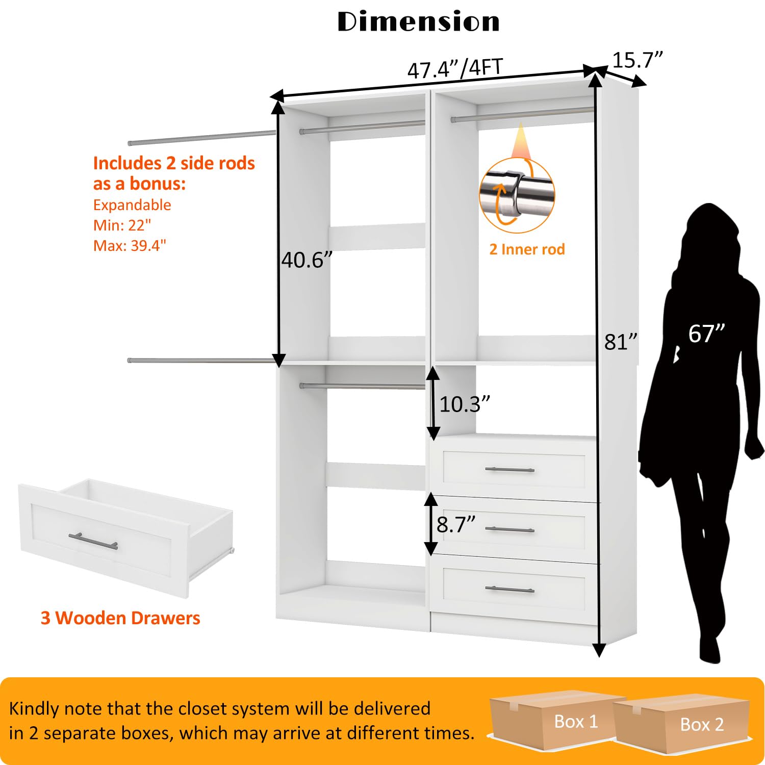 Closet System with 3 Drawers