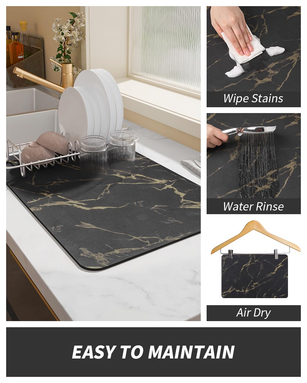 Coffee Mat Hide Stain Rubber Backed Absorbent Dish Drying Mat for Kitchen Counter