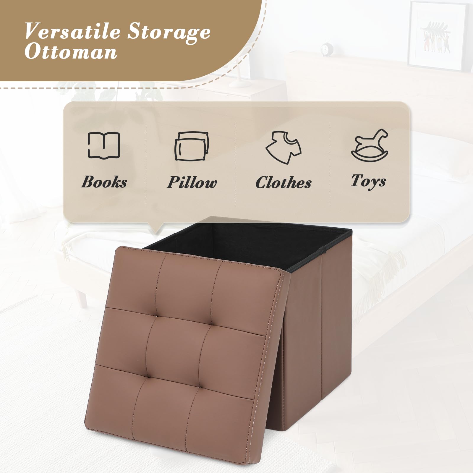15" Storage Ottoman Bench Folding Bench with 40L Hidden Storage