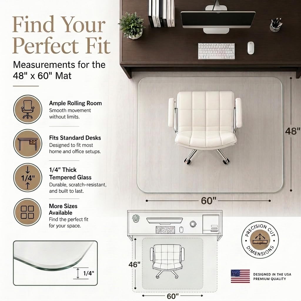 Tempered Glass Office Chair Mat for Carpet & Hardwood