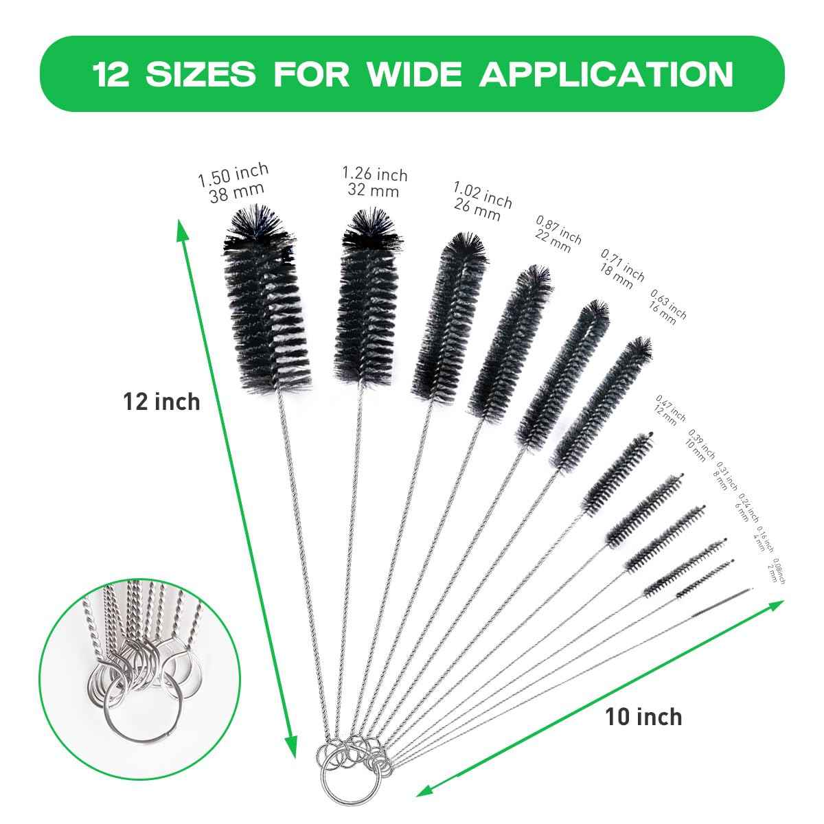 Straw Cleaner Brush Set 12 Pieces Extra Long (12 Count)