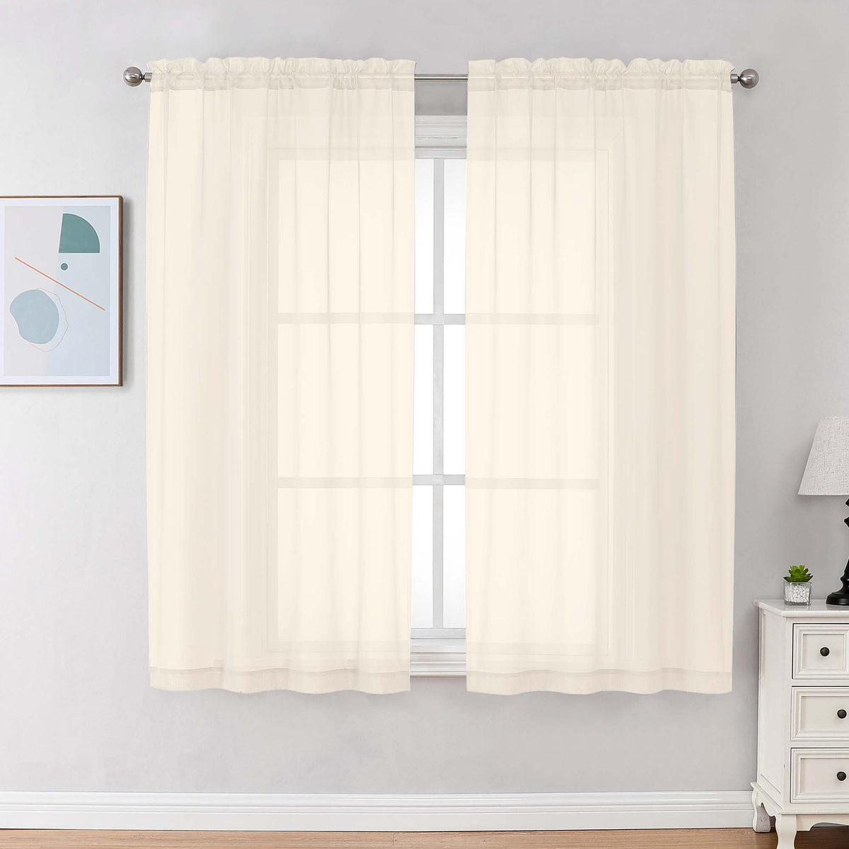 Cream Sheer Curtains 68 Inch Length (2 Count)