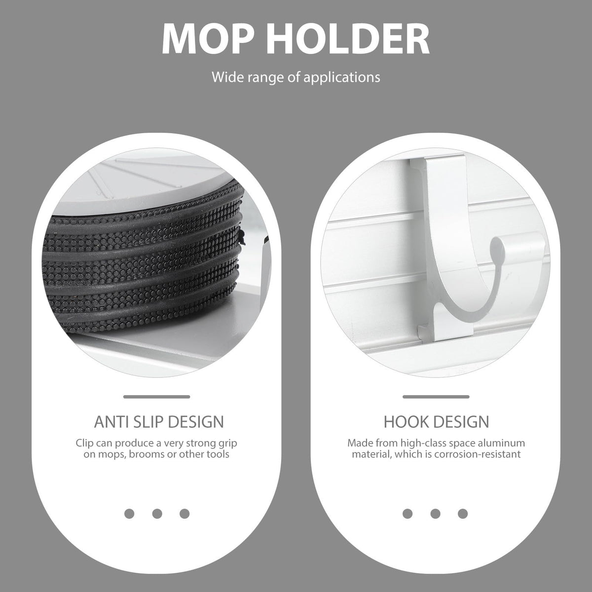 Punch free Mop Holder with 4 Hooks Space Aluminum Wall