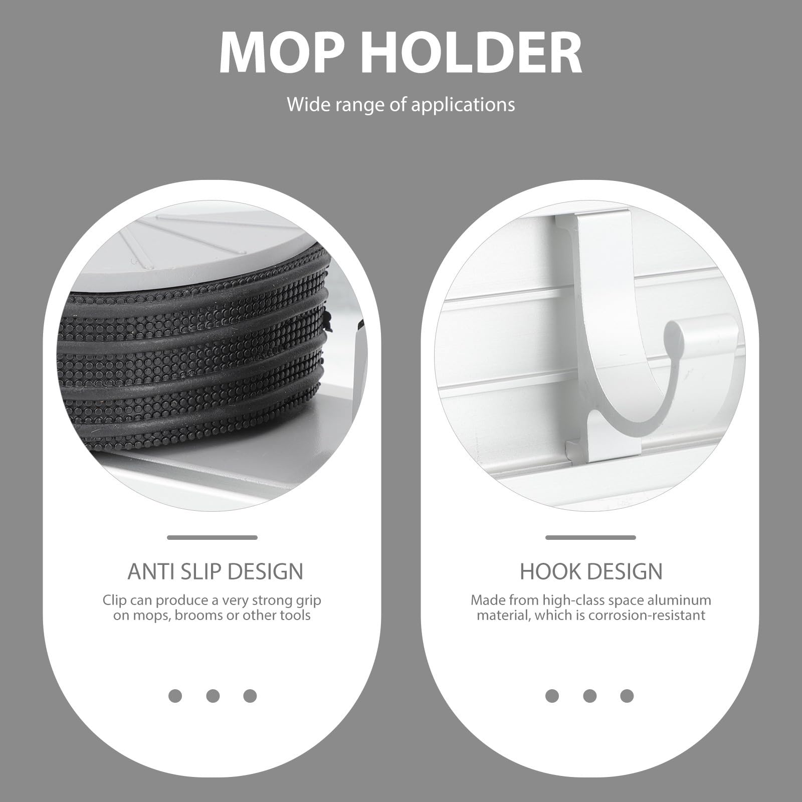 Punch free Wall Mounted Mop and Broom Holder Rack with Space Aluminum Hooks