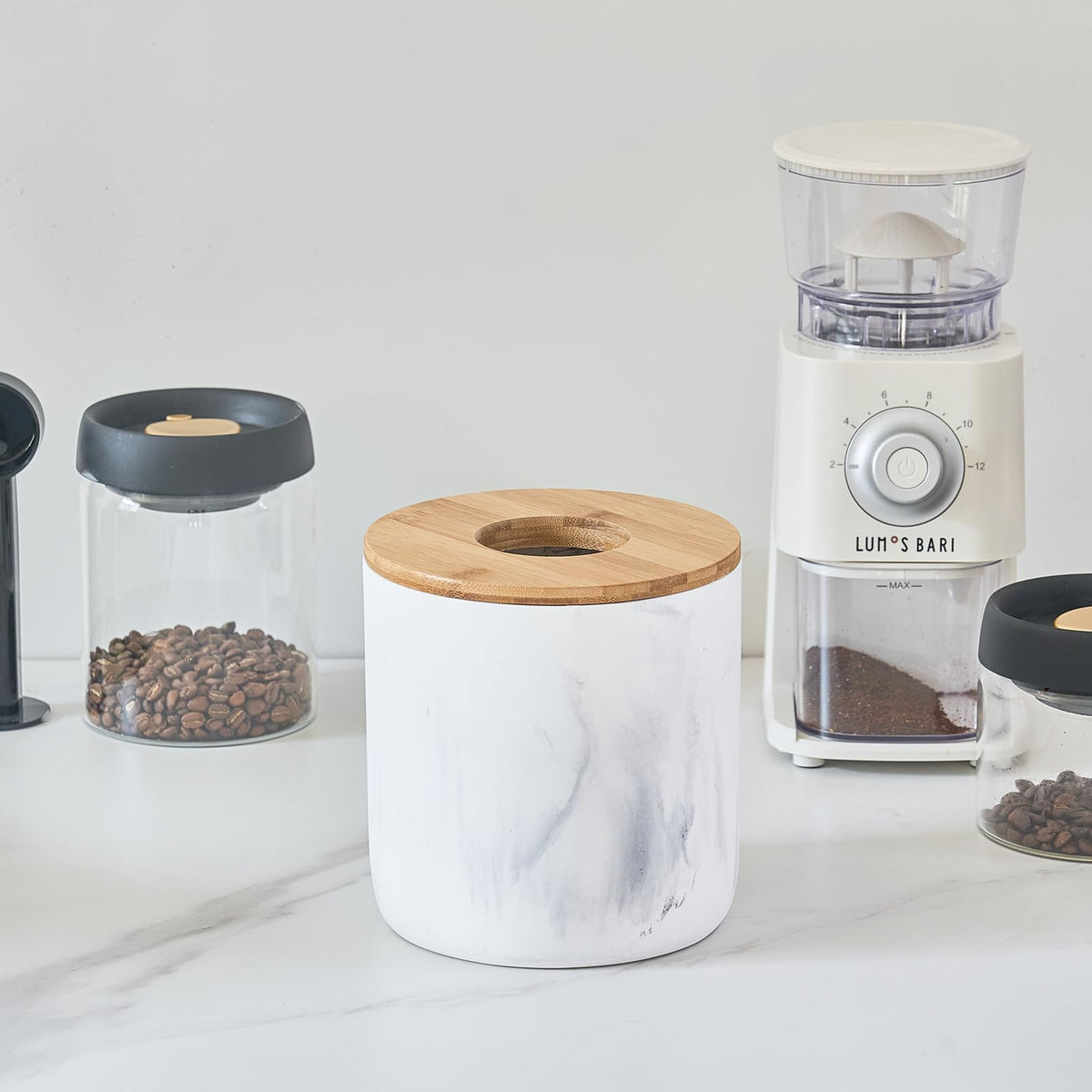 Marble White Mini Trash Can with Bamboo Lid