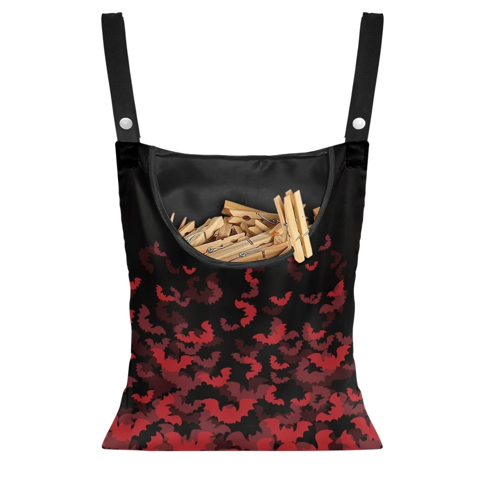 Halloween Black Bat Clothes Pin Bag to Hang On Line Reusable Clothespin Holder Laundry Room Clothespin Holder with Large Opening Space