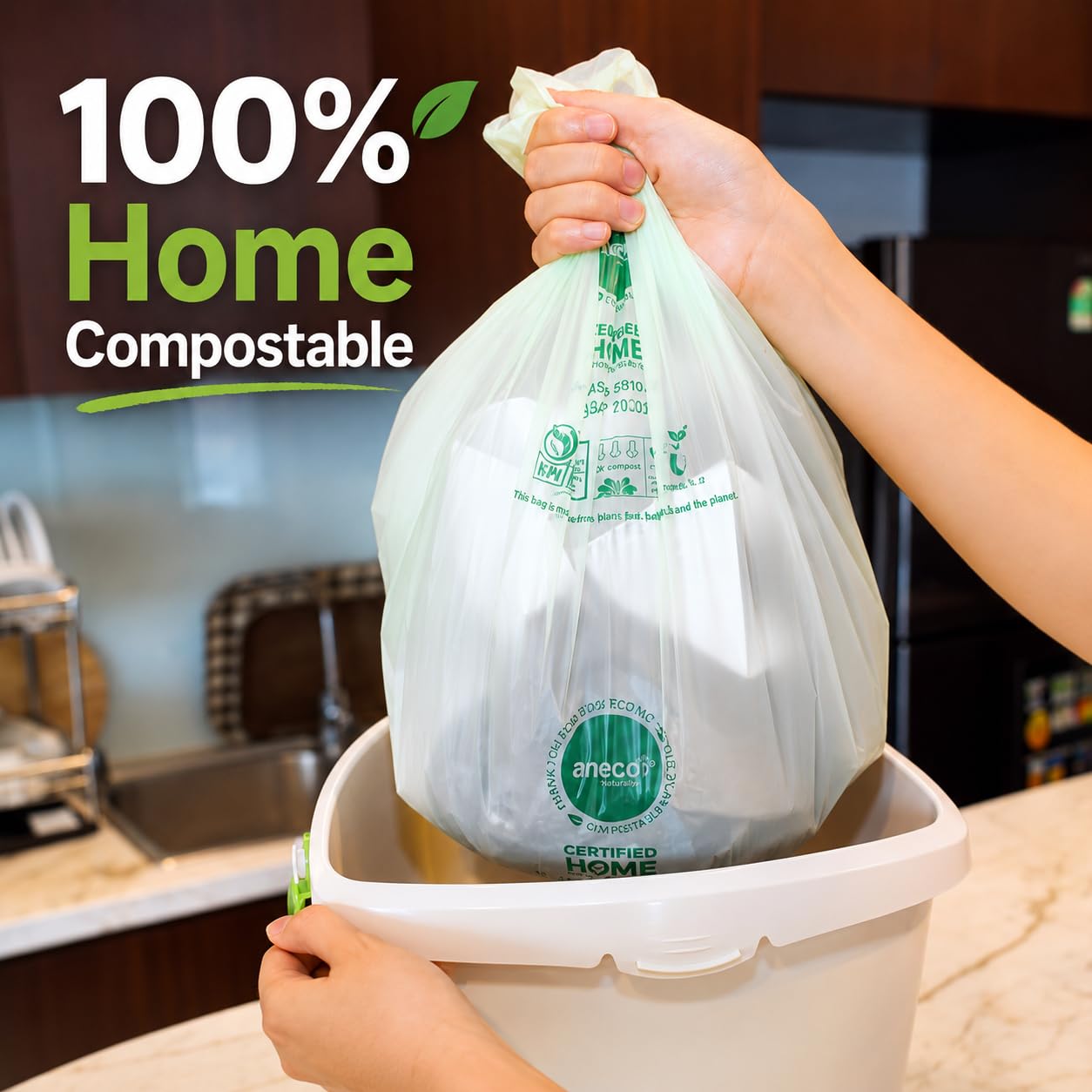 100% Compostable Food Waste Bags 3 Gallon (99.99 Count)