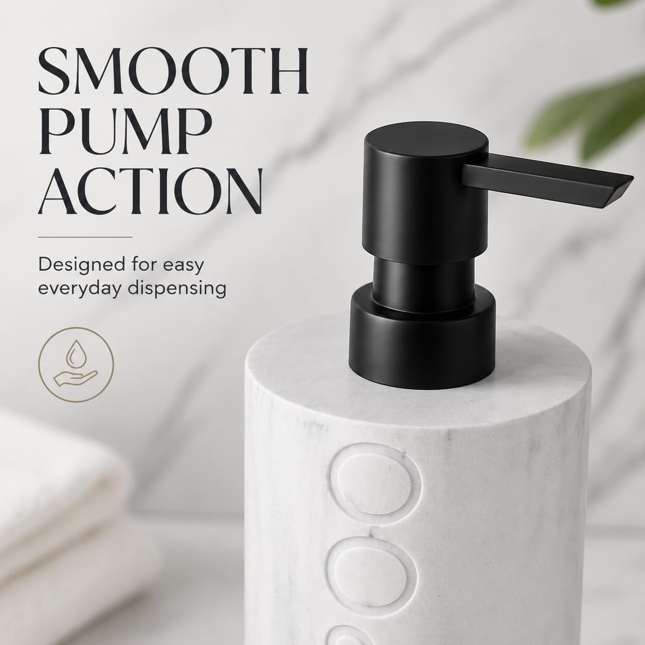 Resin White Marbled Shampoo Engraved Bottle Refillable Pump Dispenser