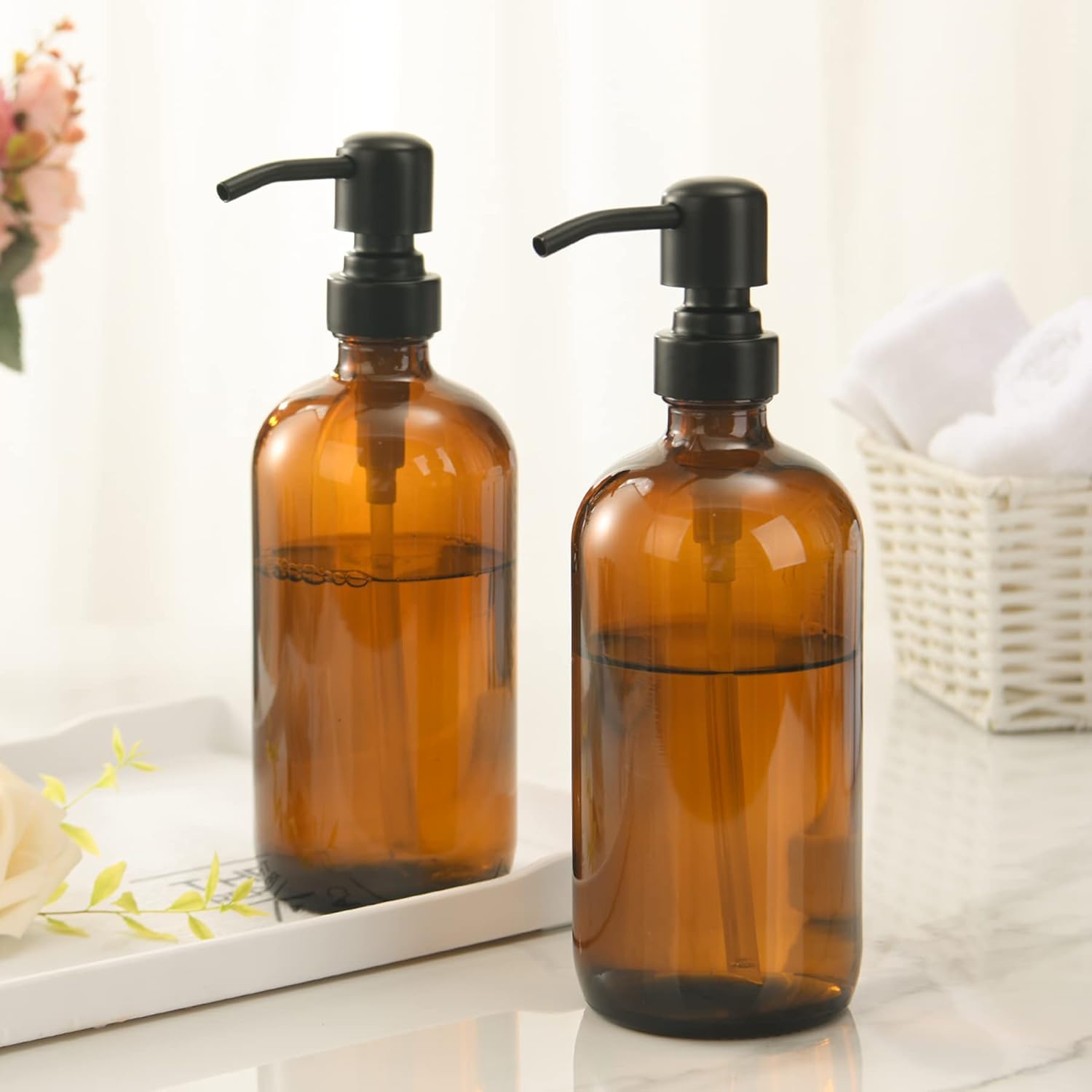 Amber Glass Soap Dispenser (2 Count)