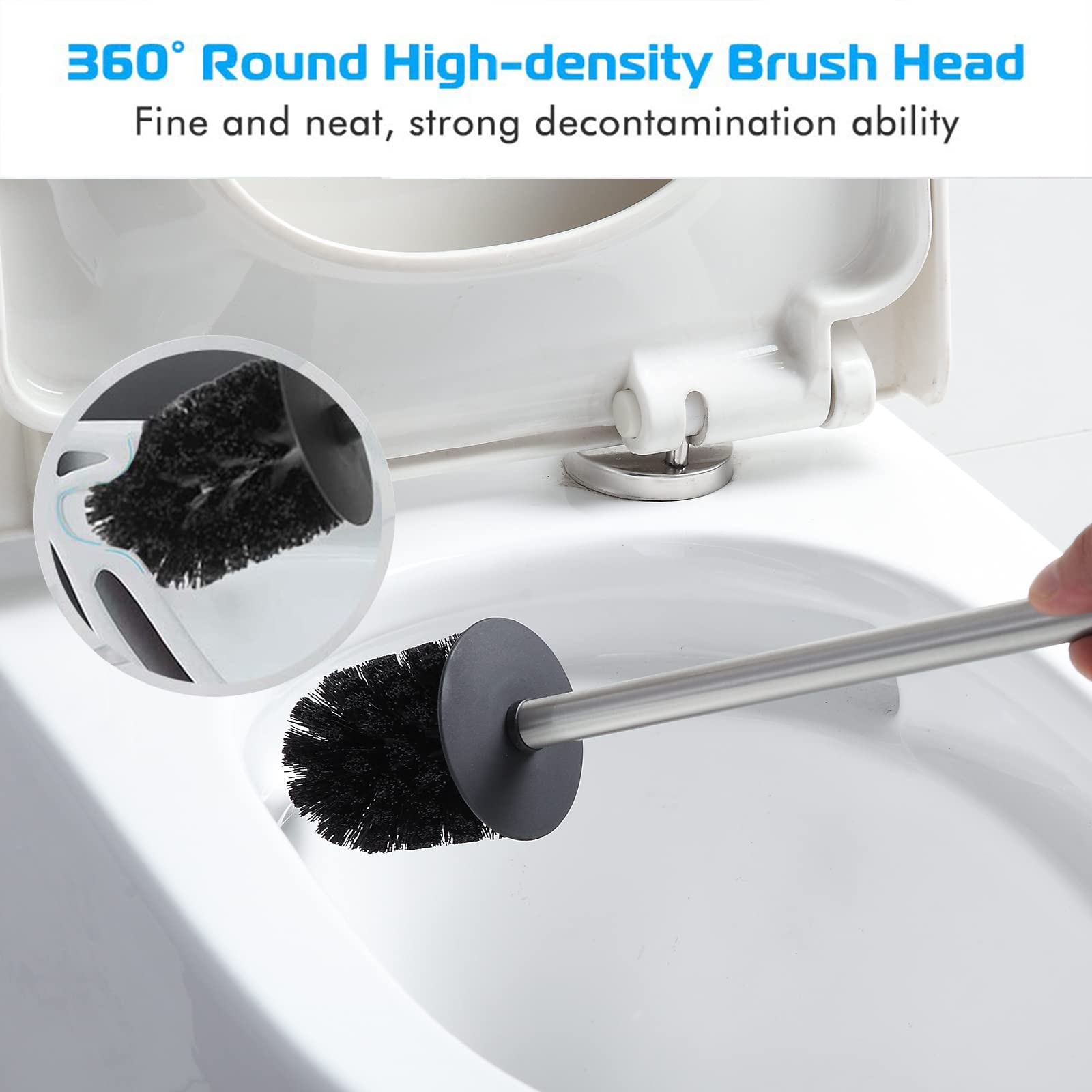 Toilet Brush Holder Stainless Steel 304 Standing Brushed Nickel Square Toilet Bowl Brush for Bathroom Storage and Organization