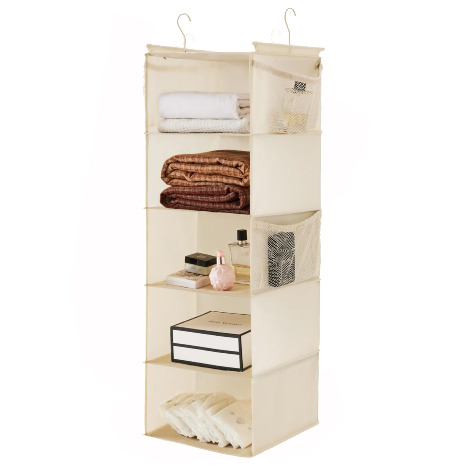 5 Tier Hanging Closet Organizer with 4 Side Pockets