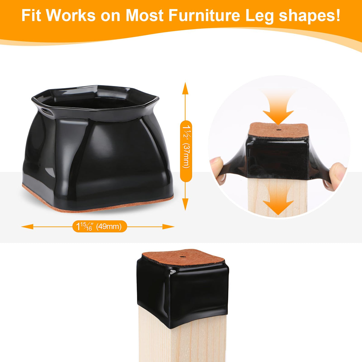 16 Pack Square Chair Leg Floor Protectors for Hardwood Floors