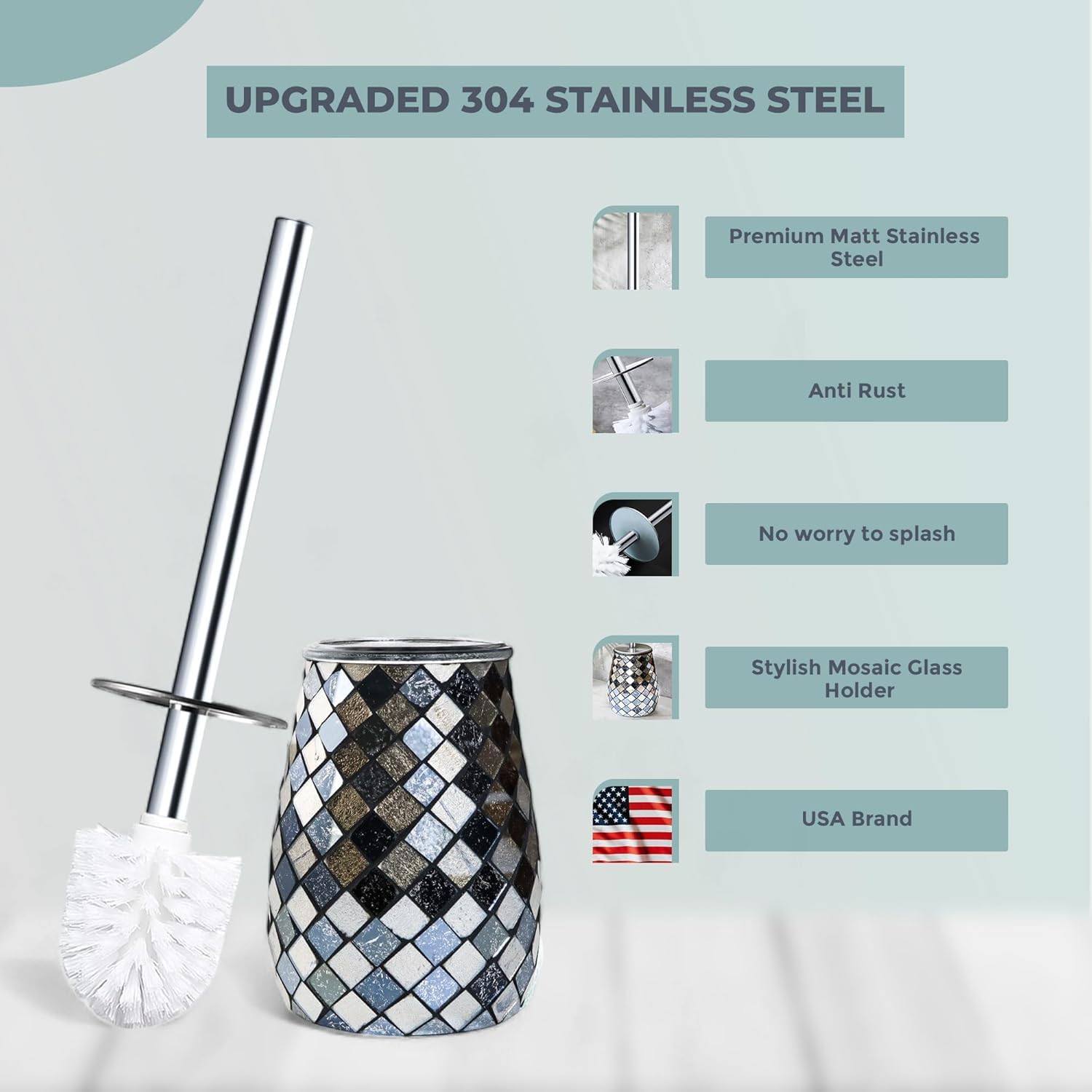 Modern Toilet Brush and Holder Set Mosaic Glass