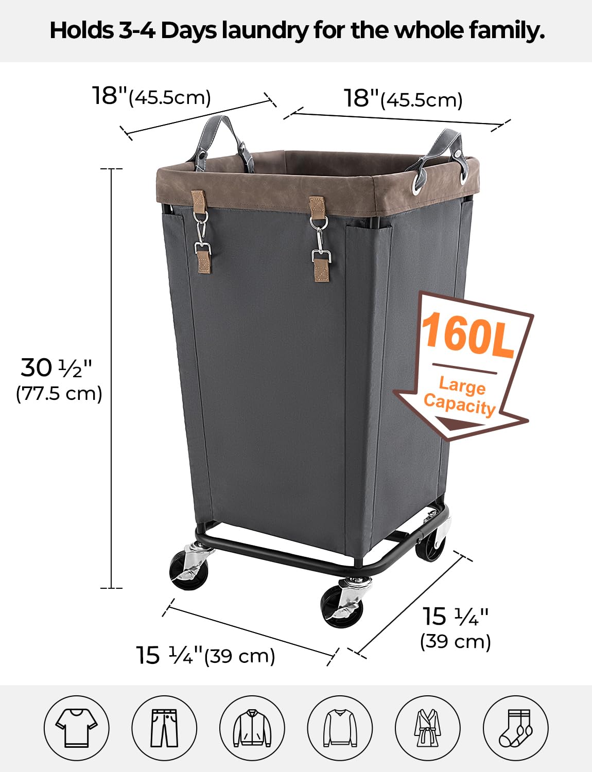 160L Laundry Basket with Wheels