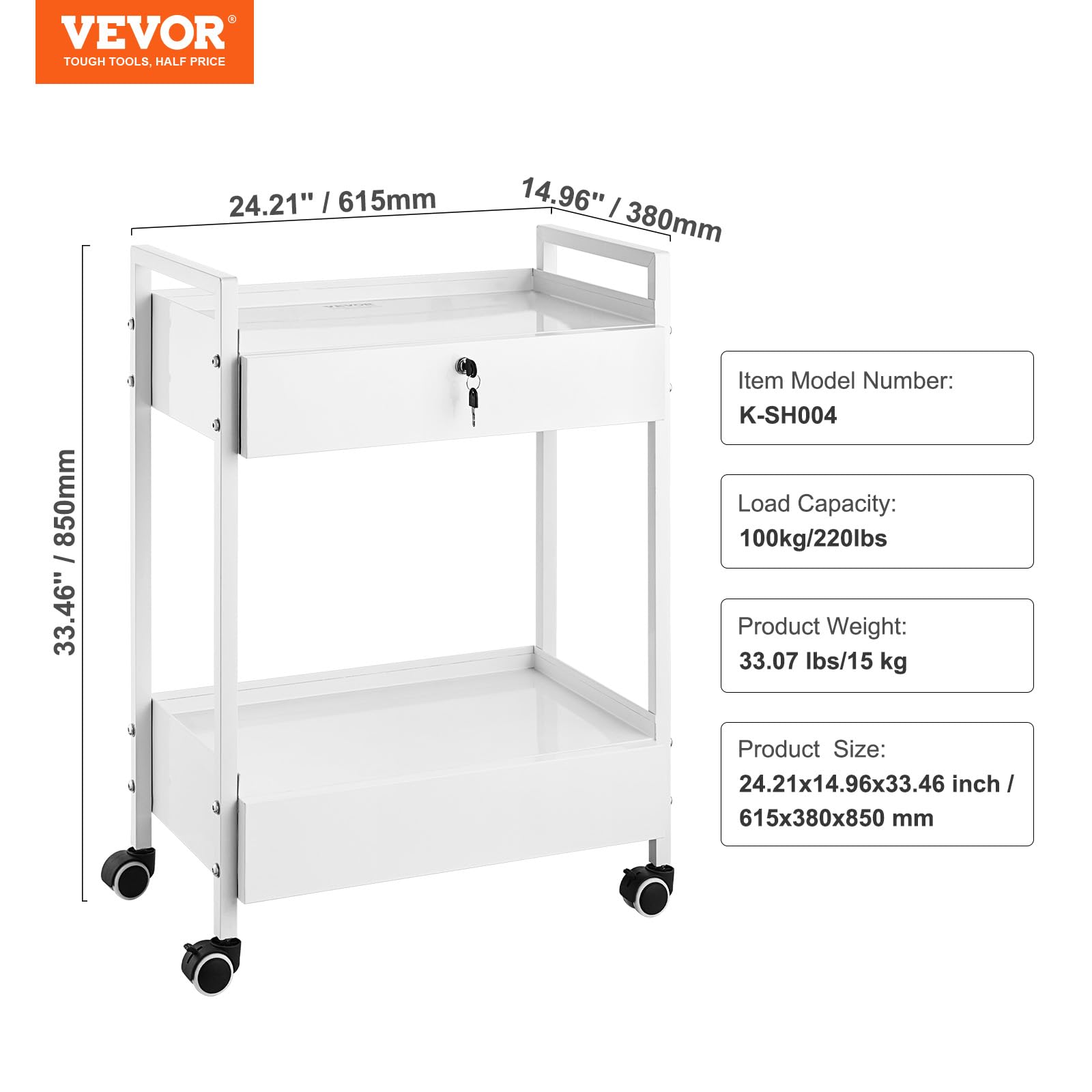 Rolling Medical Cart with Lockable Drawer
