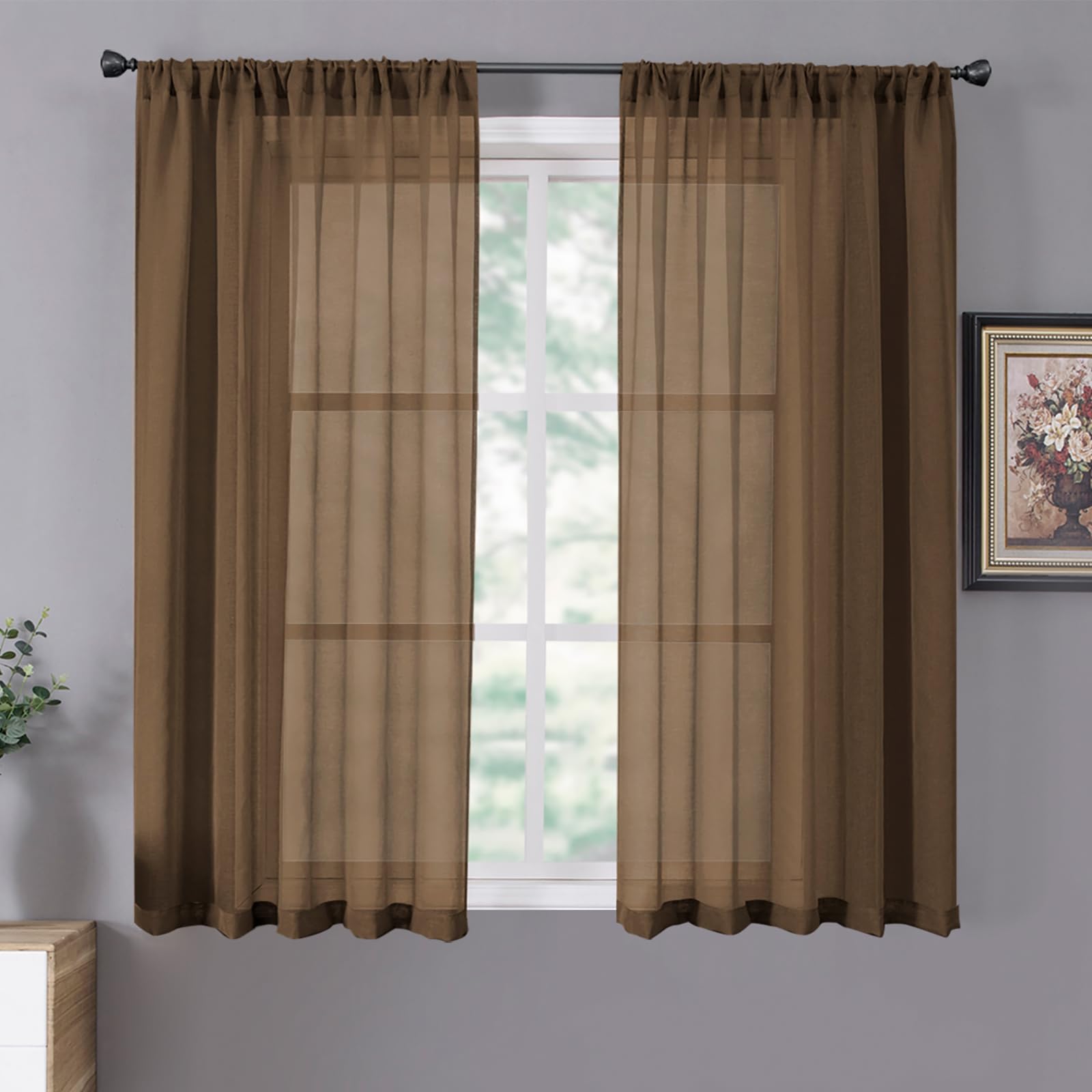 Sheer Curtains Linen Textured Living Room Curtain Sheers Light Filtering Rod Pocket Voile Curtains for Bedroom