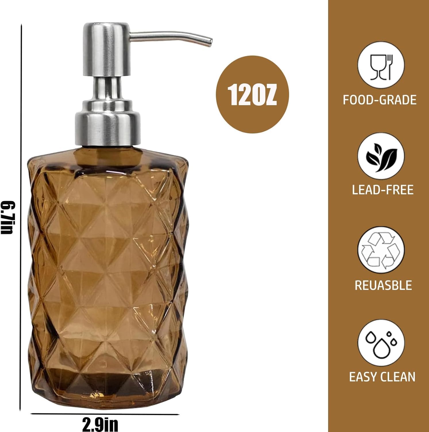 12Oz Brown Soap Dispenser Bathroom (2 Count)